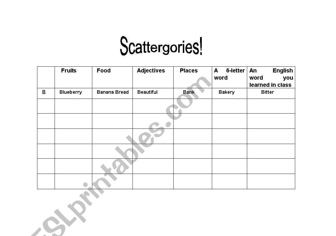 Scatergories worksheet