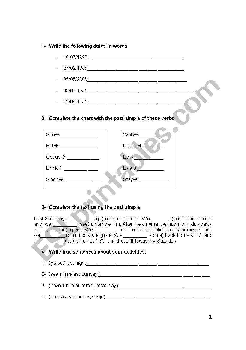 Simple Past and Future worksheet