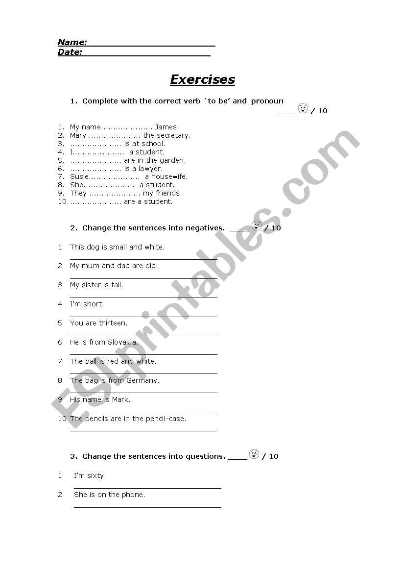 EXERCISES worksheet