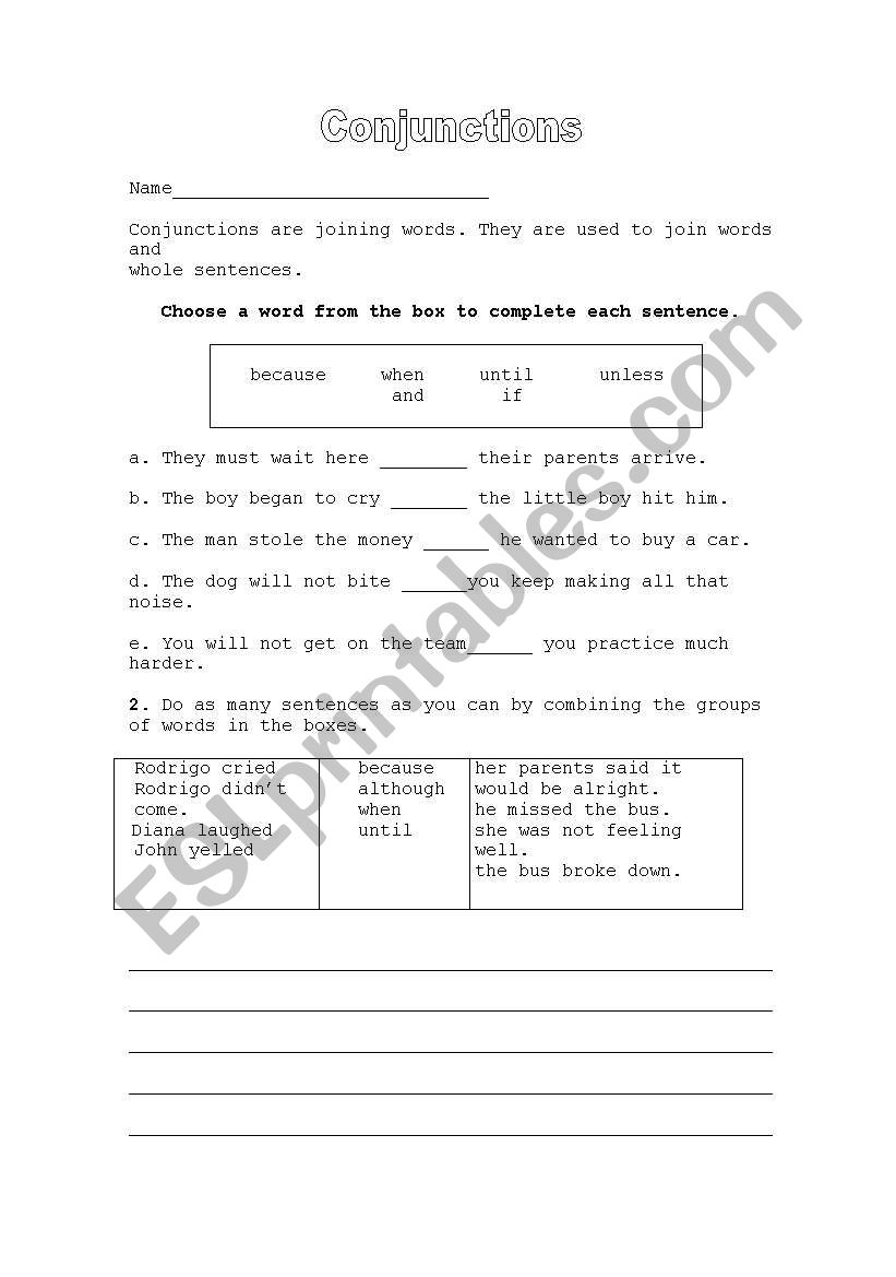 conjunction worksheet