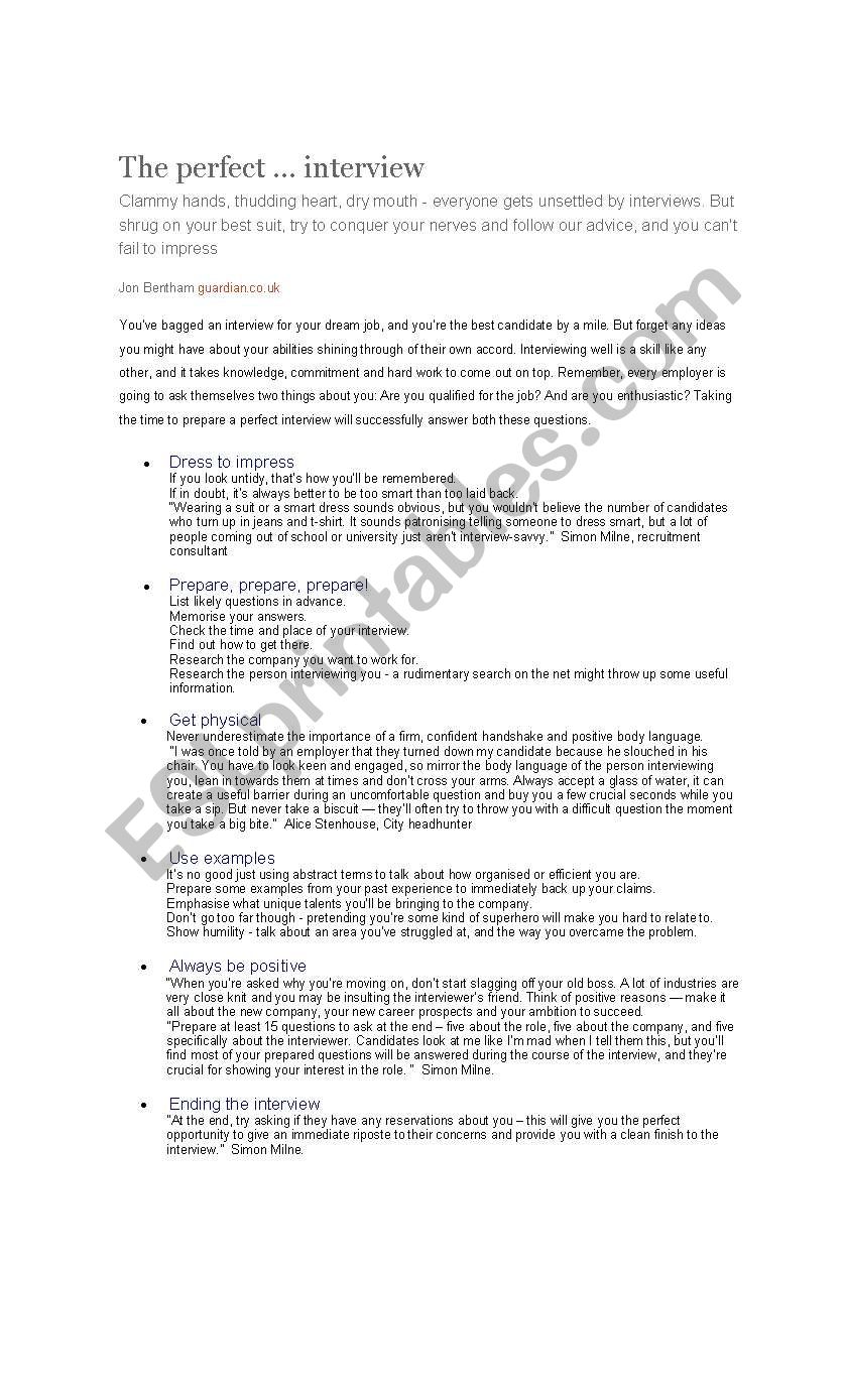 The perfect job interview worksheet