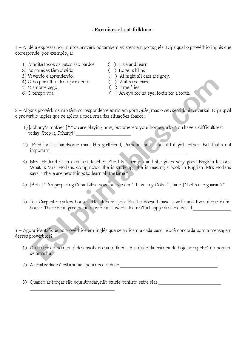 Folklore worksheet