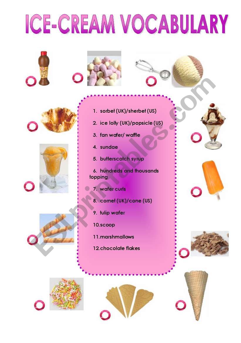 ICE-CREAM VOCABULARY worksheet