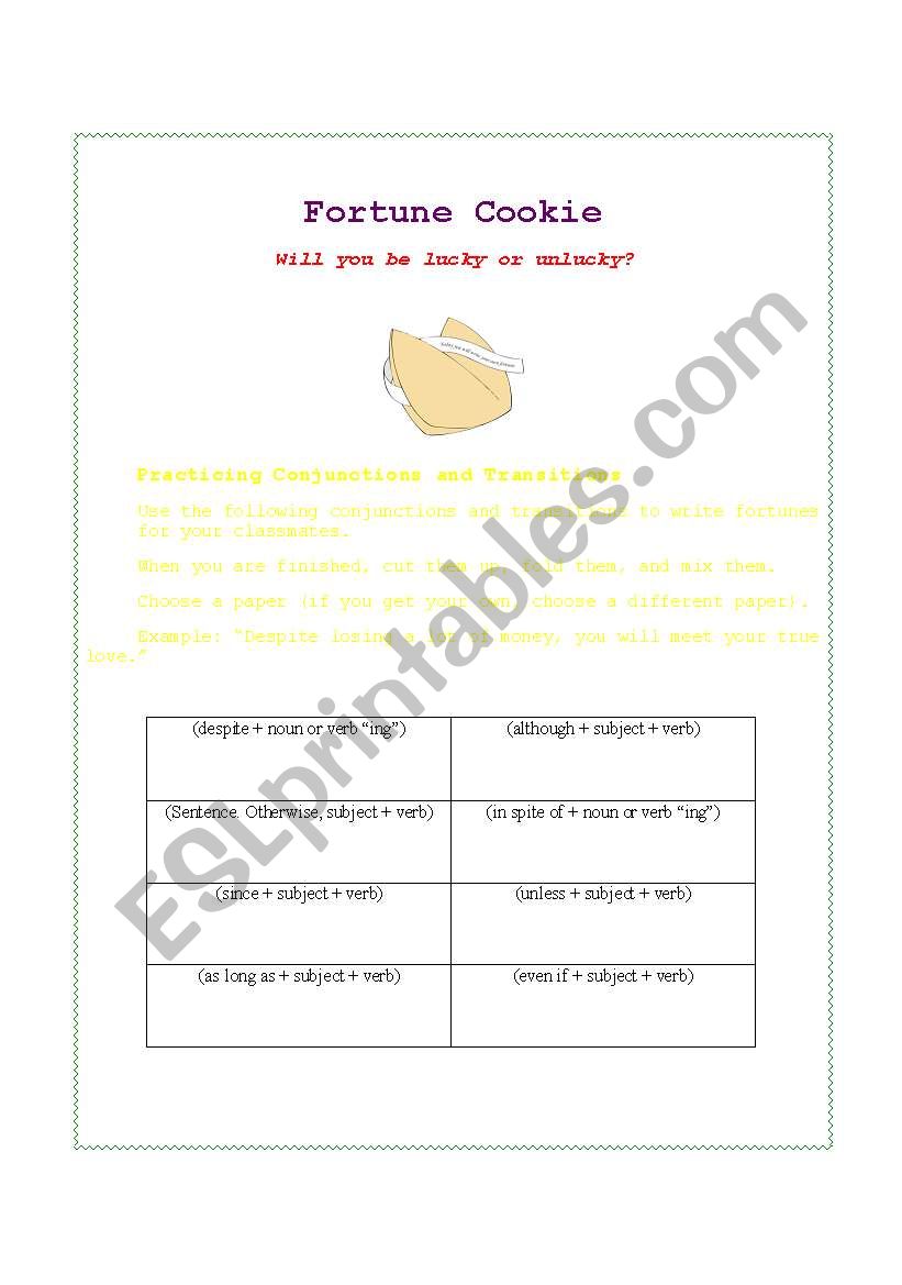Fortune Cookie: Conjunctions and Transitions