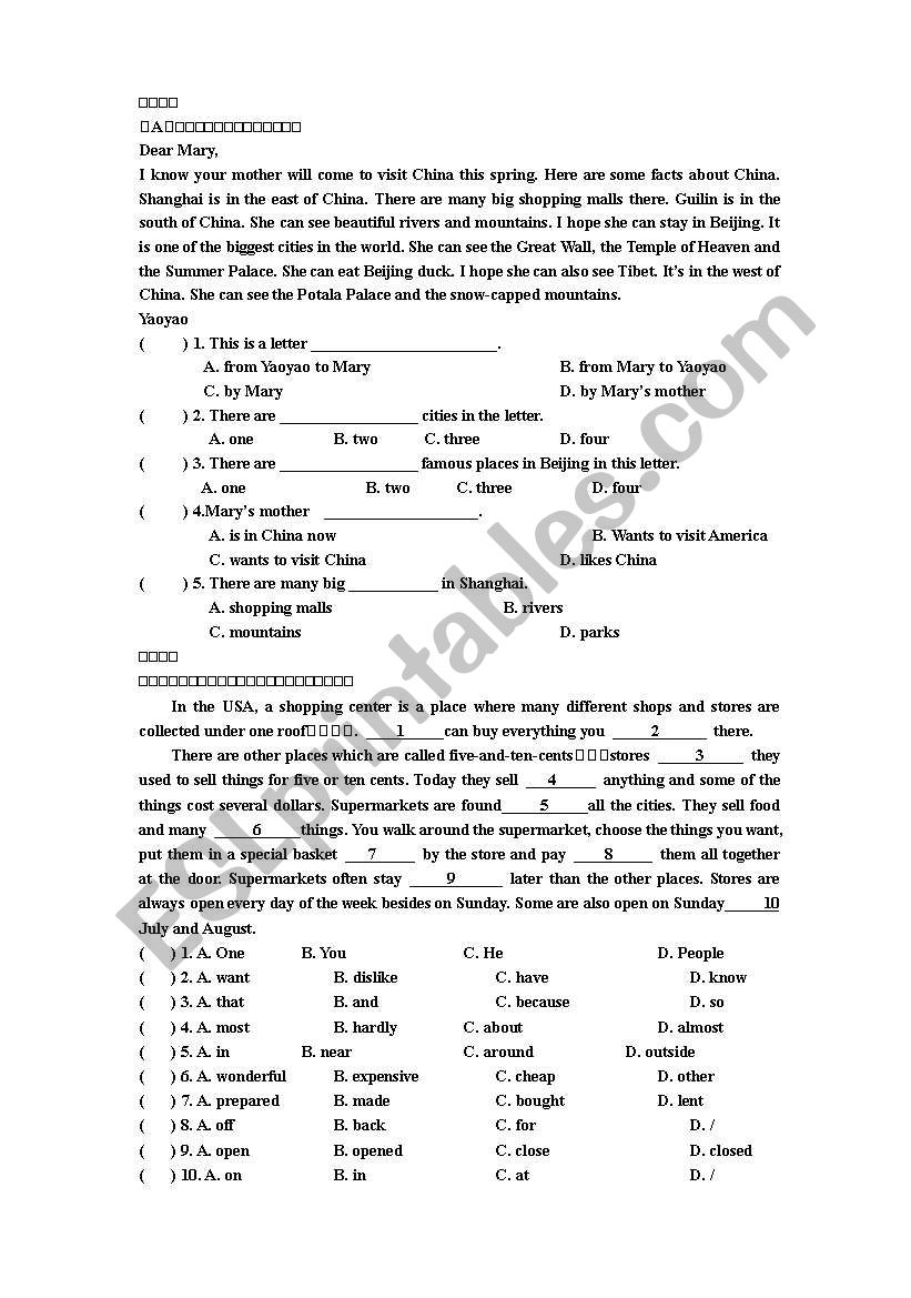 comprehension test and cloze test