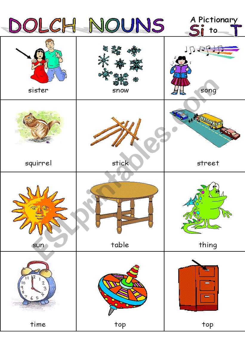 Pictionary: DOLCH NOUNS Si-Z ( part 4) 2 pages