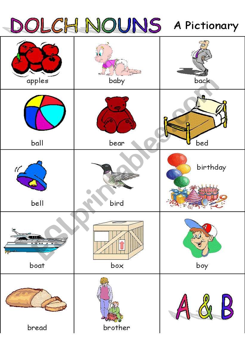 Pictionary DOLCH NOUNS Part 1 (2pages)
