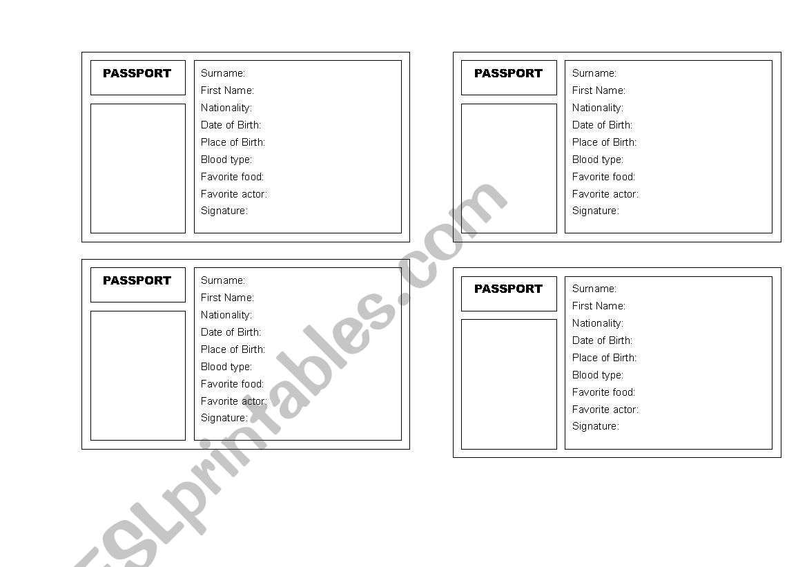 Student passport worksheet