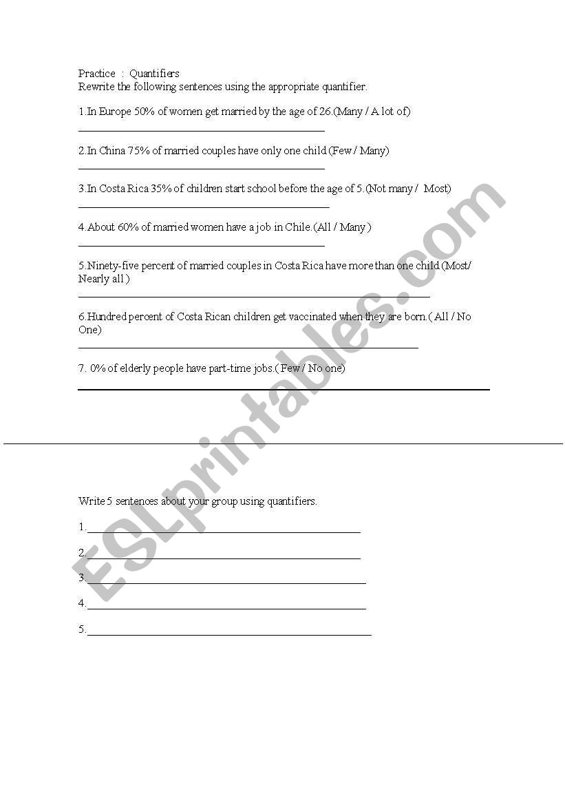 Quantifiers worksheet
