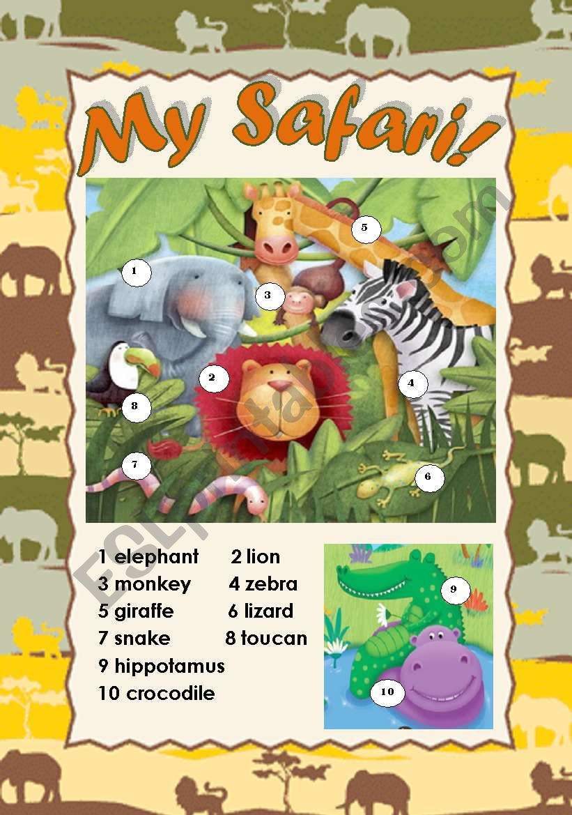 MY SAFARI! - CLASSROOM POSTER (WILD ANIMALS PICTIONARY) for young learners