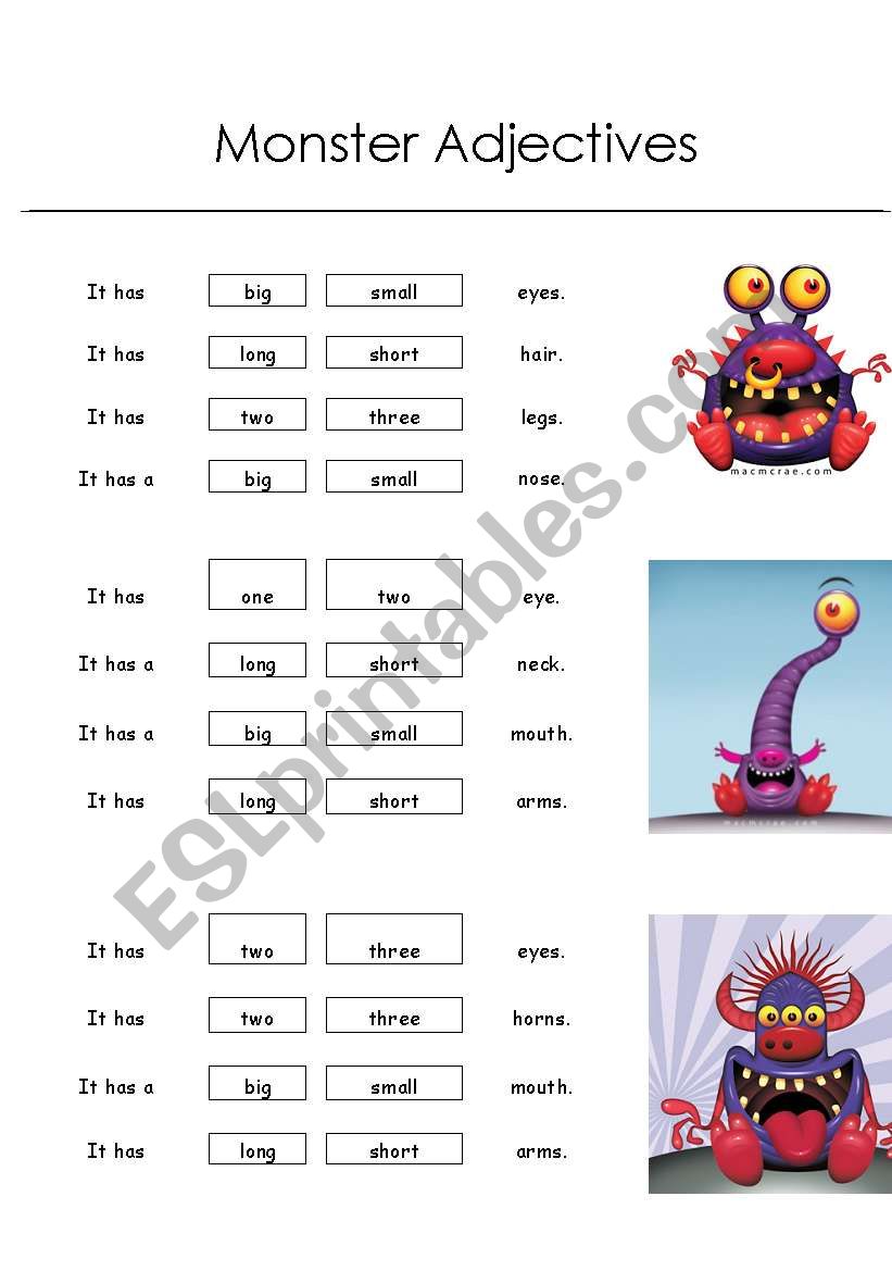 Monster Adjectives worksheet