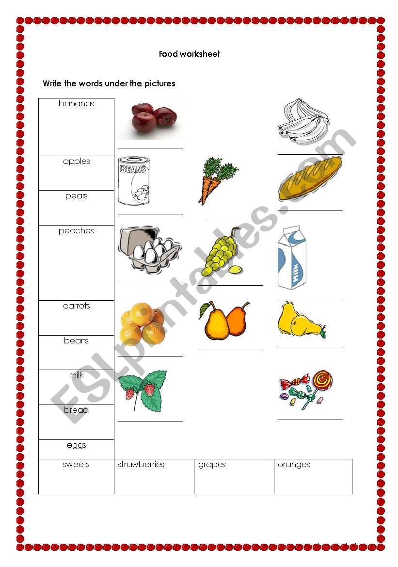 food 2 worksheet