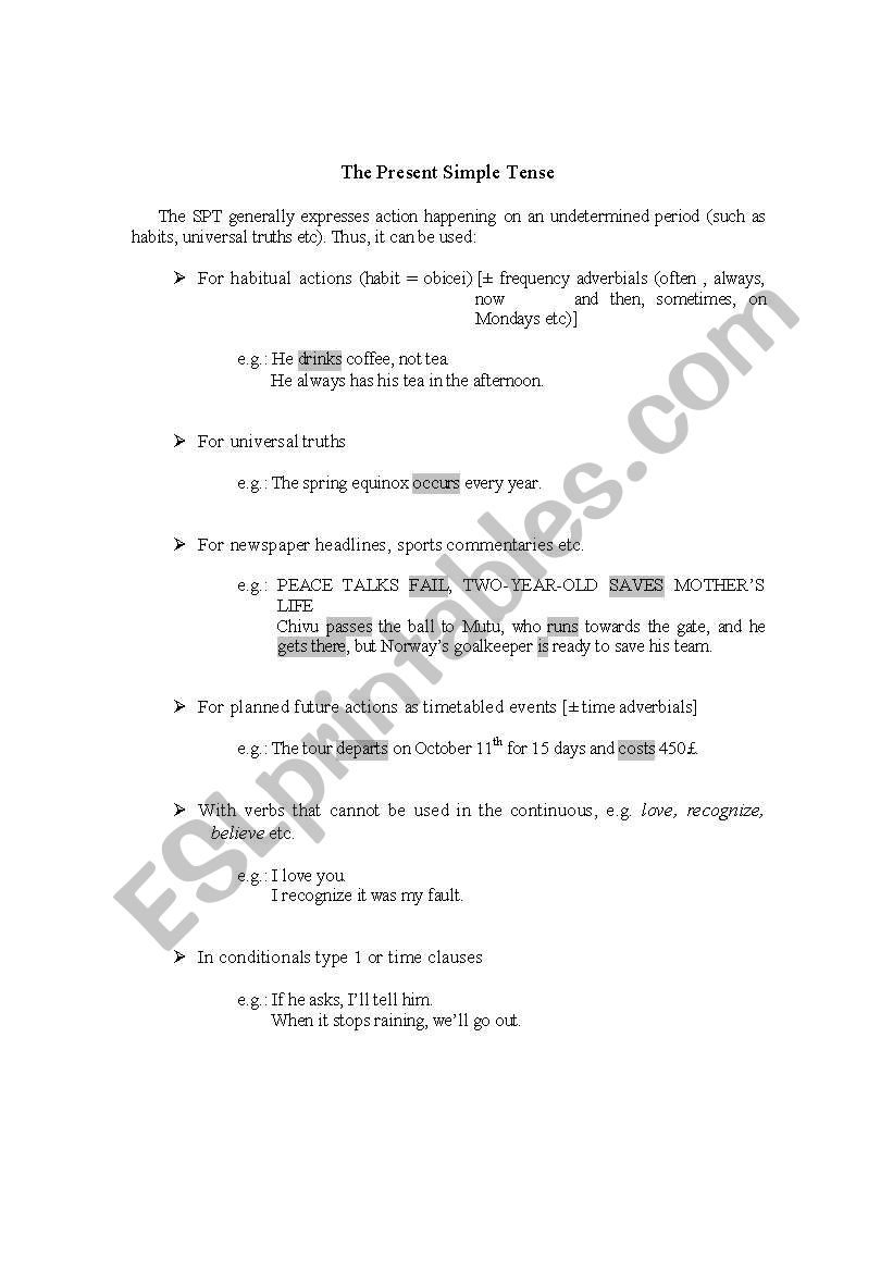 Present Simple Tense Values  worksheet