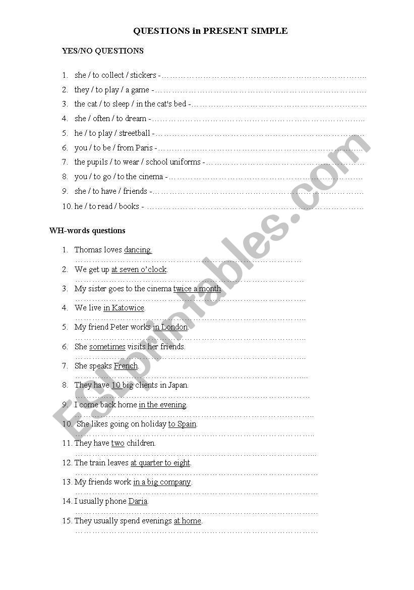 Questions in Present Simple worksheet