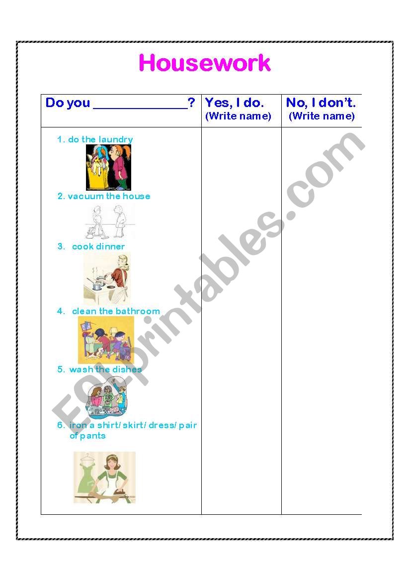 Housework + Do you....? worksheet