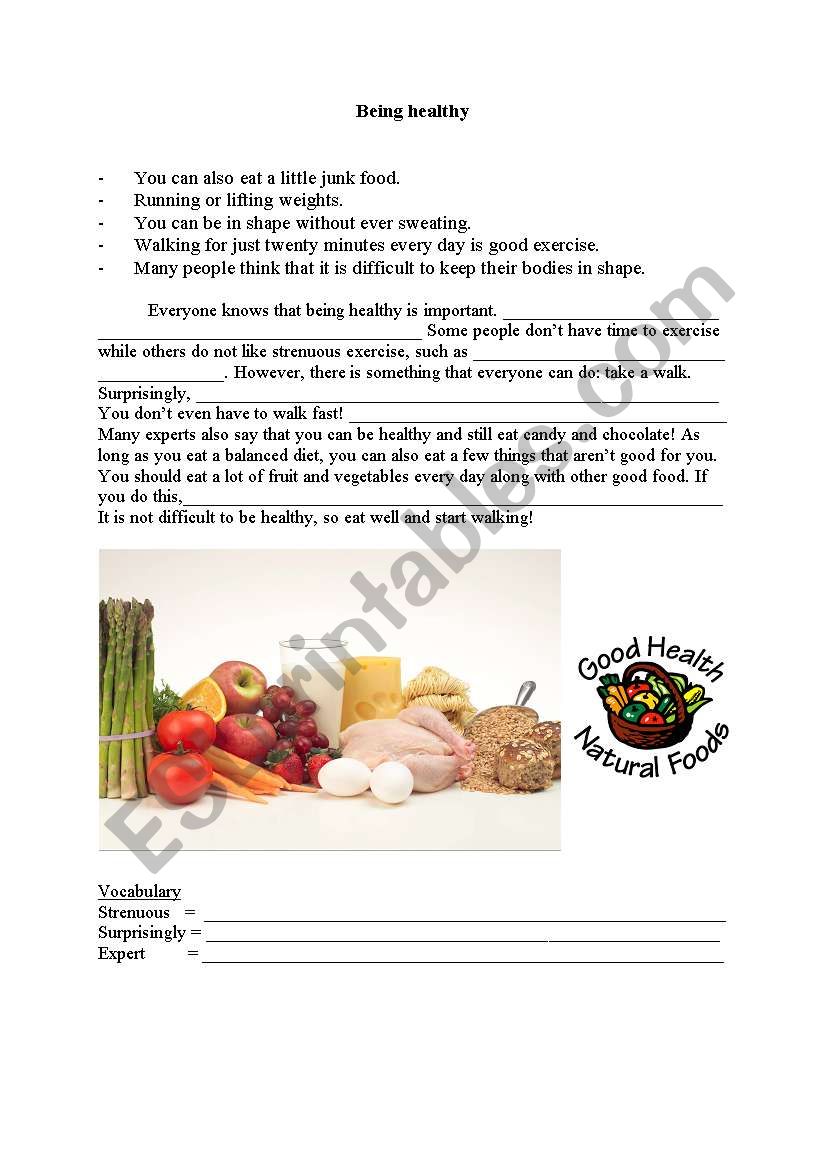 Being Healthy worksheet