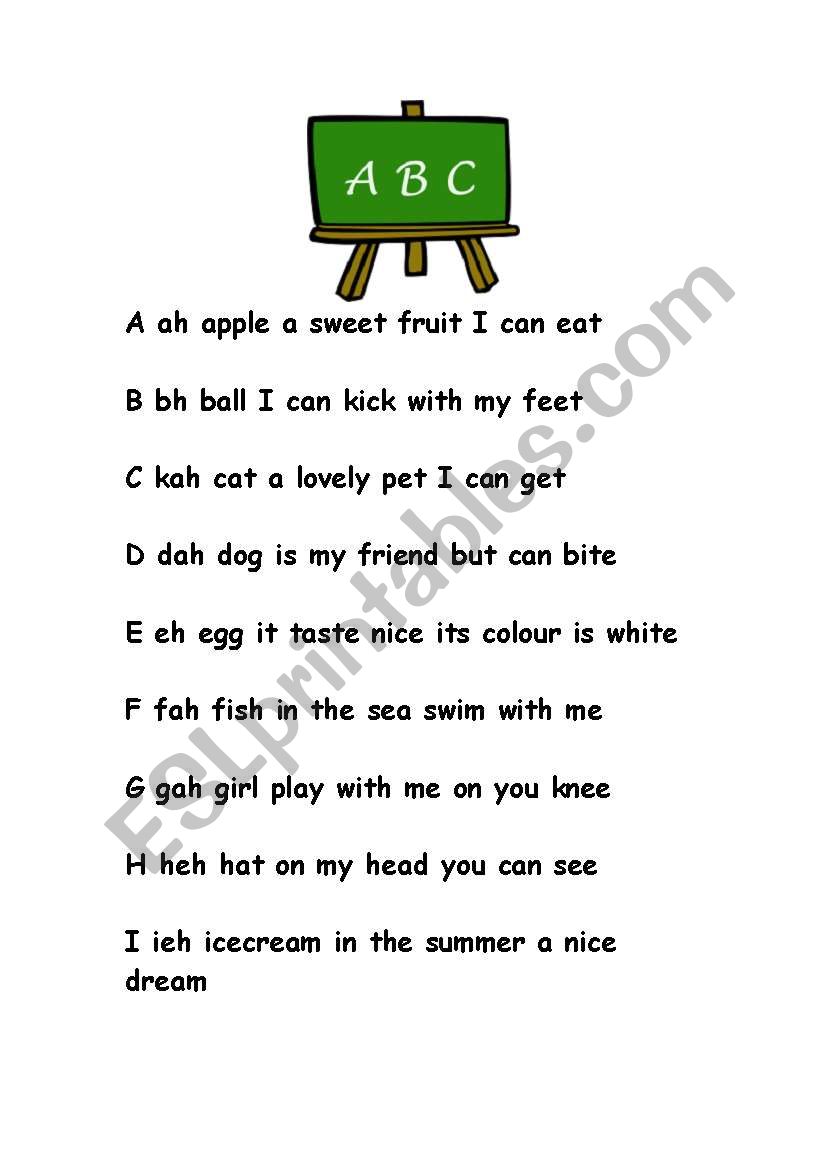Alphabet sounds  poem worksheet