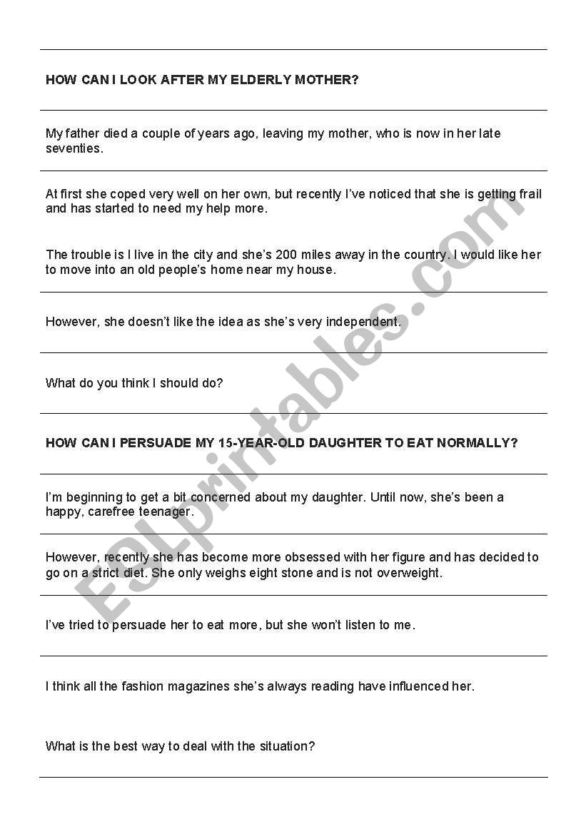 Problem Page letters worksheet