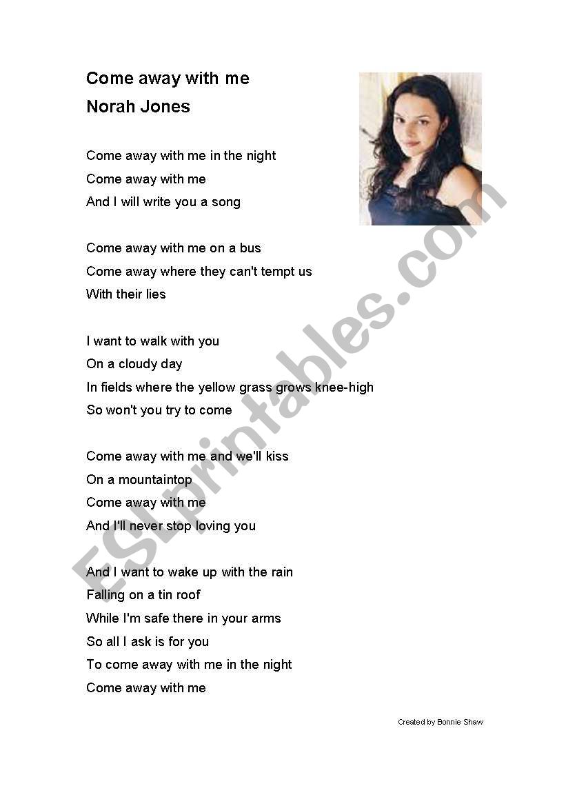 Norah Jones Come Away With Me worksheet