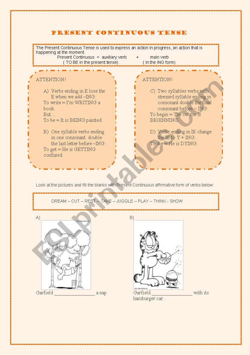 Garfield Present Continuous worksheet