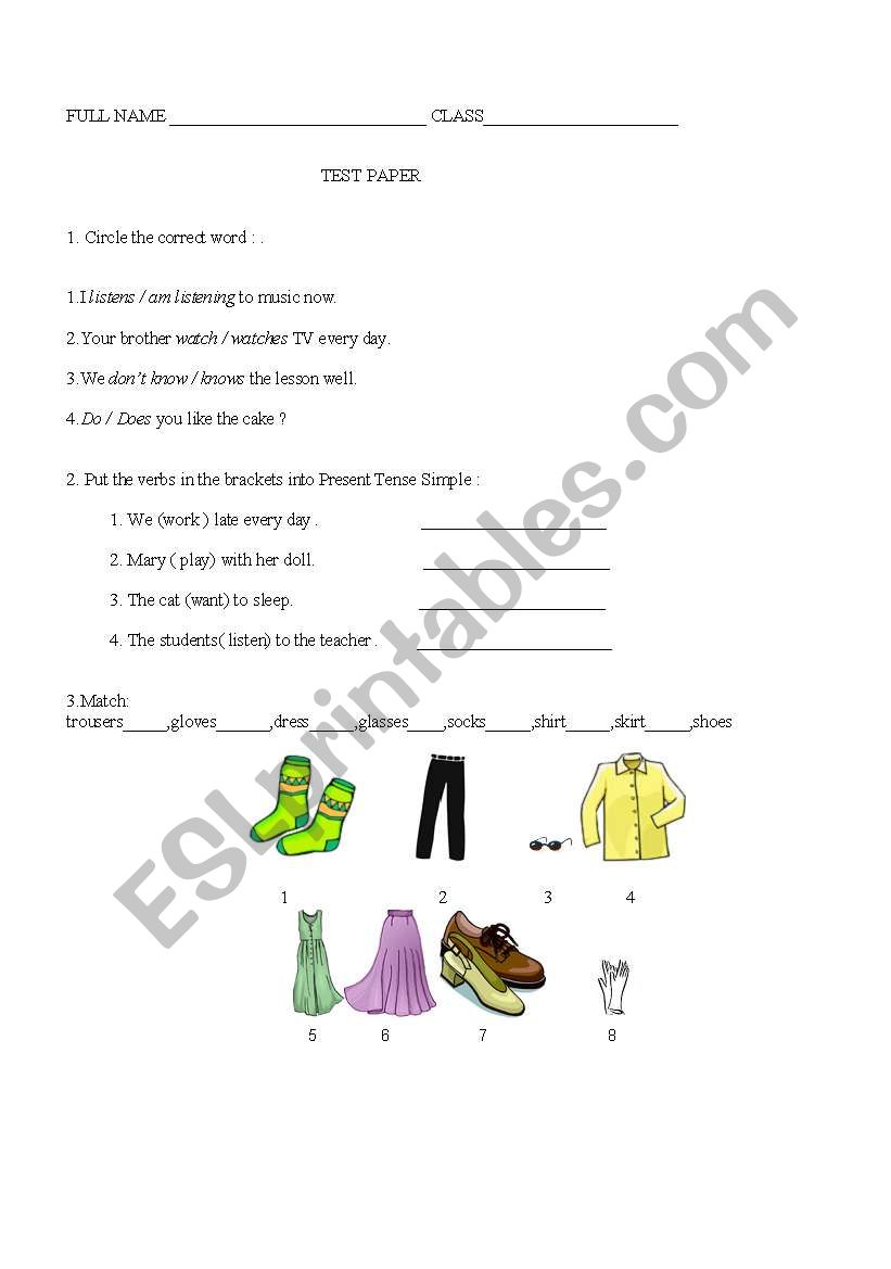 TEST PAPER worksheet