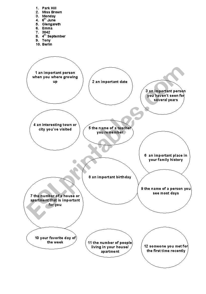 life circles worksheet