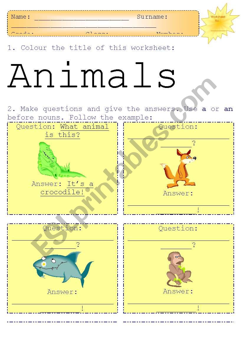 Animals worksheet