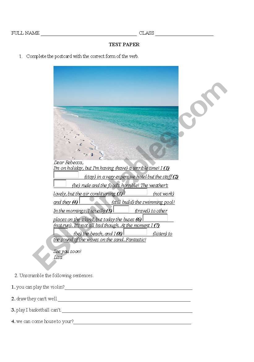 test paper  worksheet