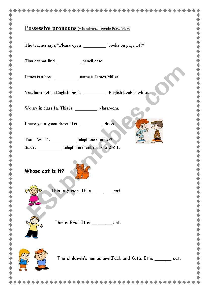 possessive pronouns worksheet