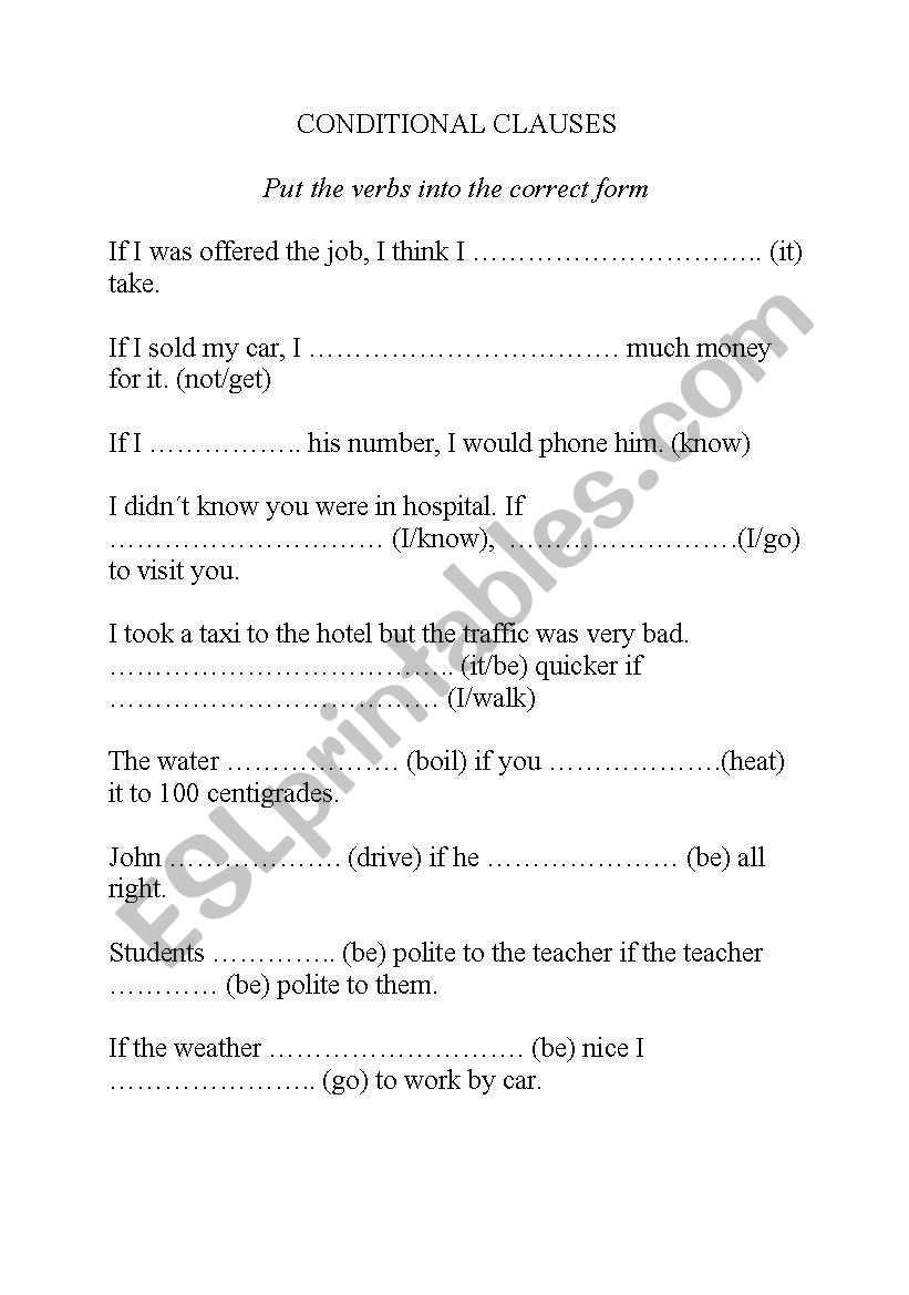 conditional clauses worksheet