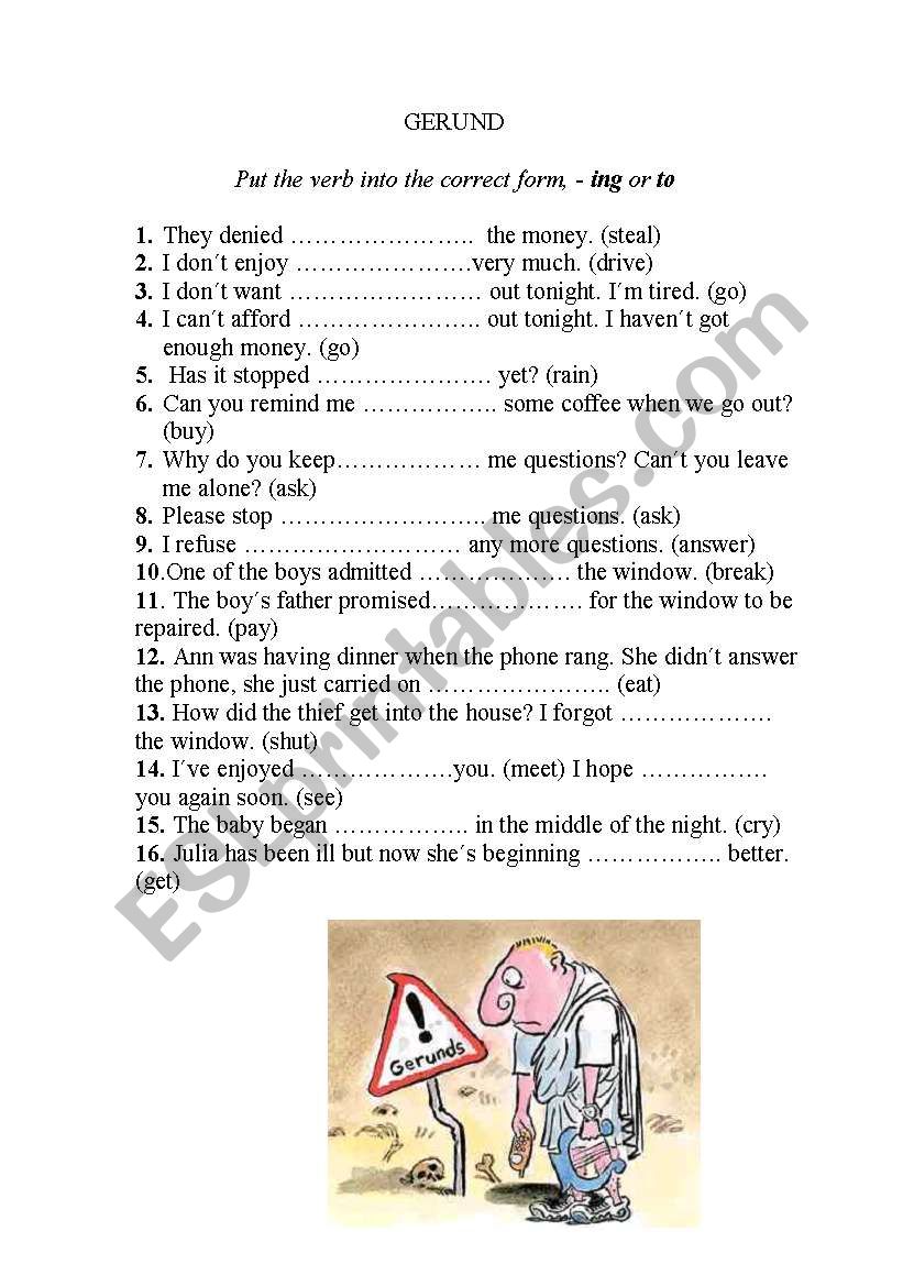 gerund worksheet