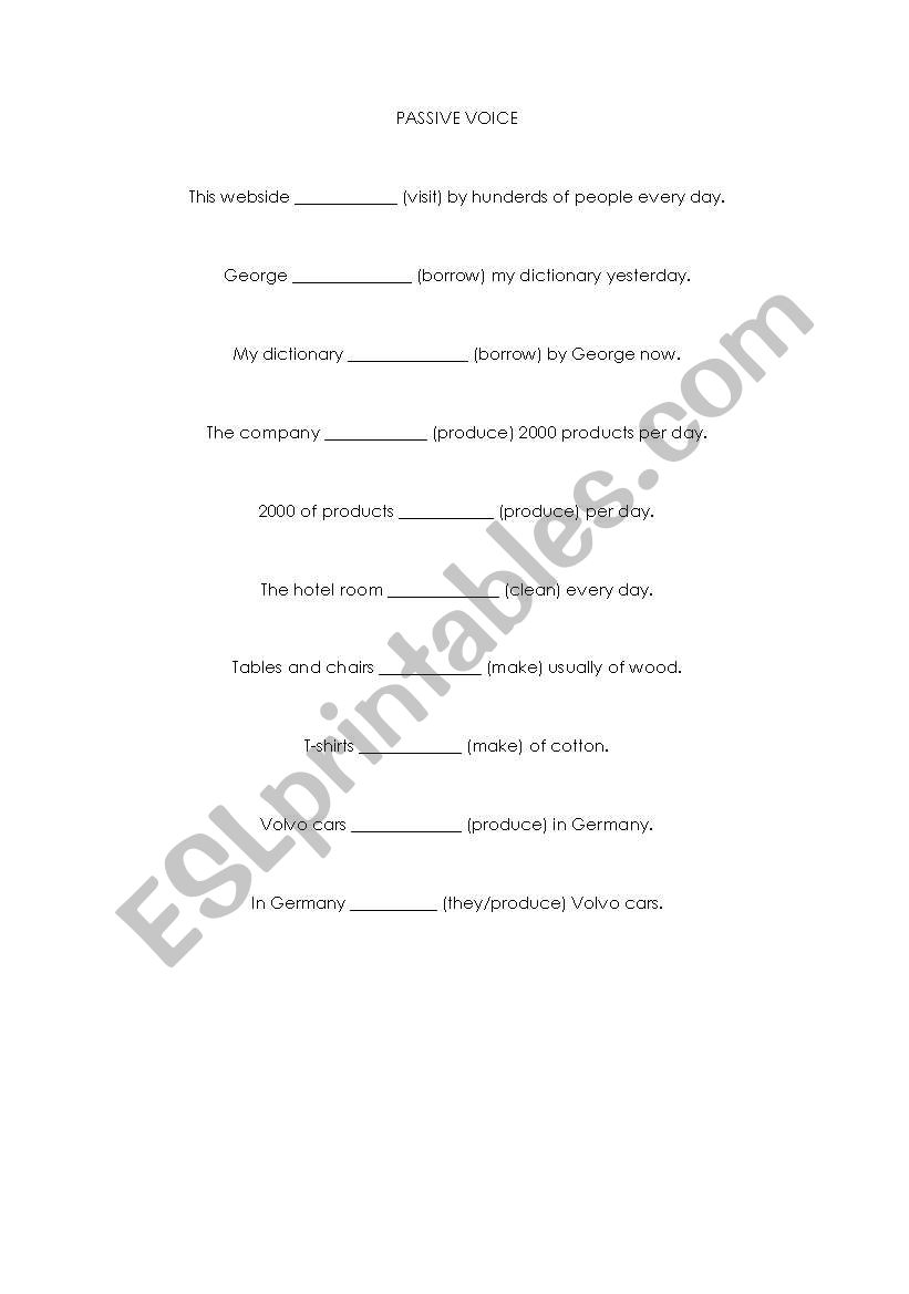 passive worksheet