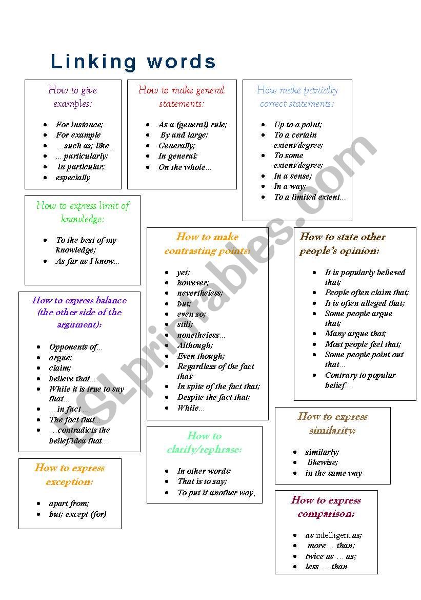 linking words 2 worksheet