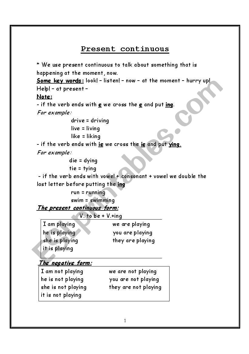 present continuous worksheet