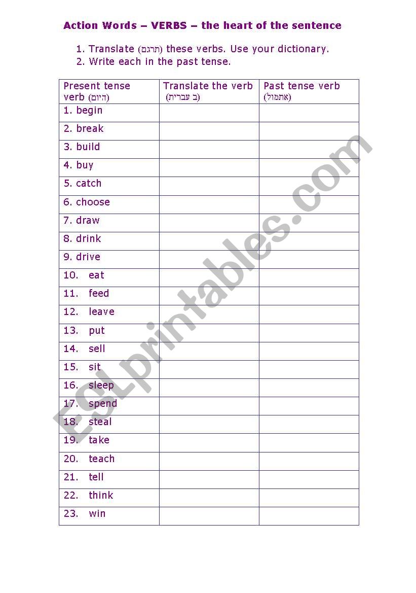 Irregular Verbs worksheet