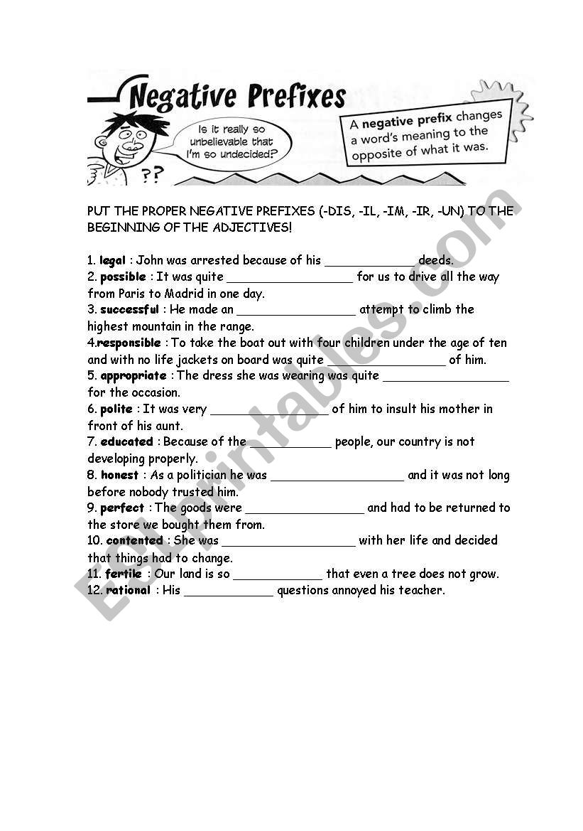 negative prefixes worksheet