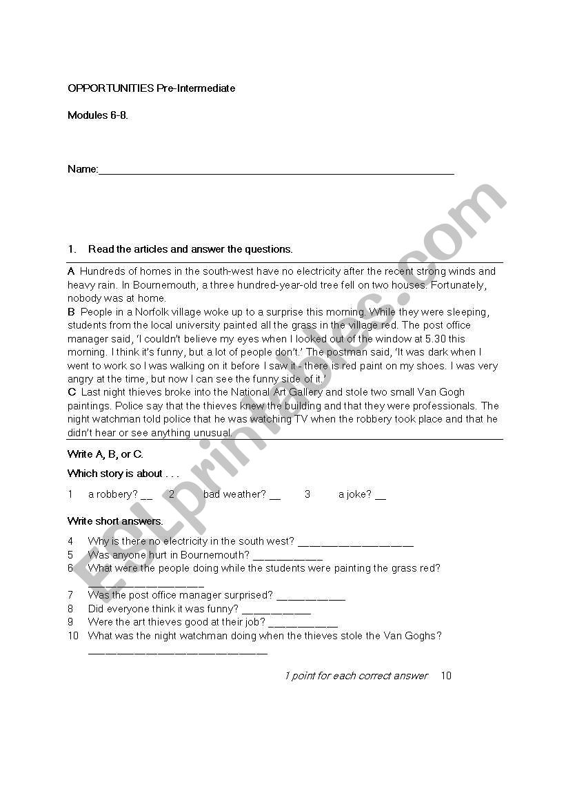 opportunities  worksheet