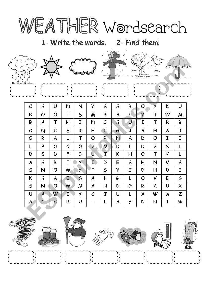 Easy Weather Word Search Printable