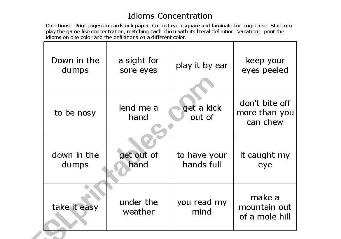 Idioms Concentration worksheet