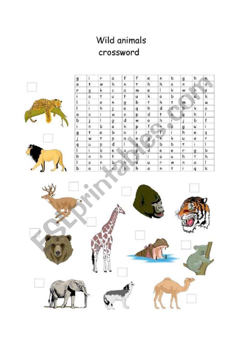 English worksheets: WILD ANIMALS WORDSEARCH