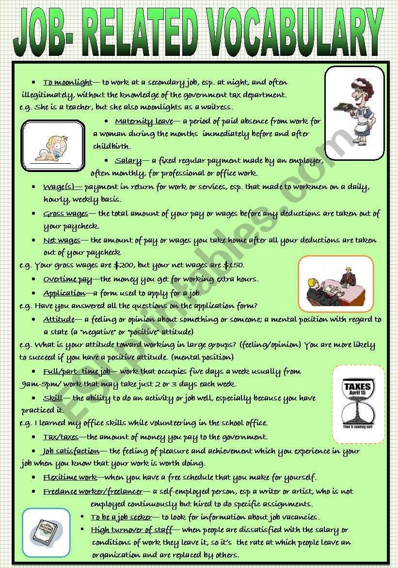 JOB-RELATED VOCABULARE (THEORY + TEST PAPER) 4 PAGES