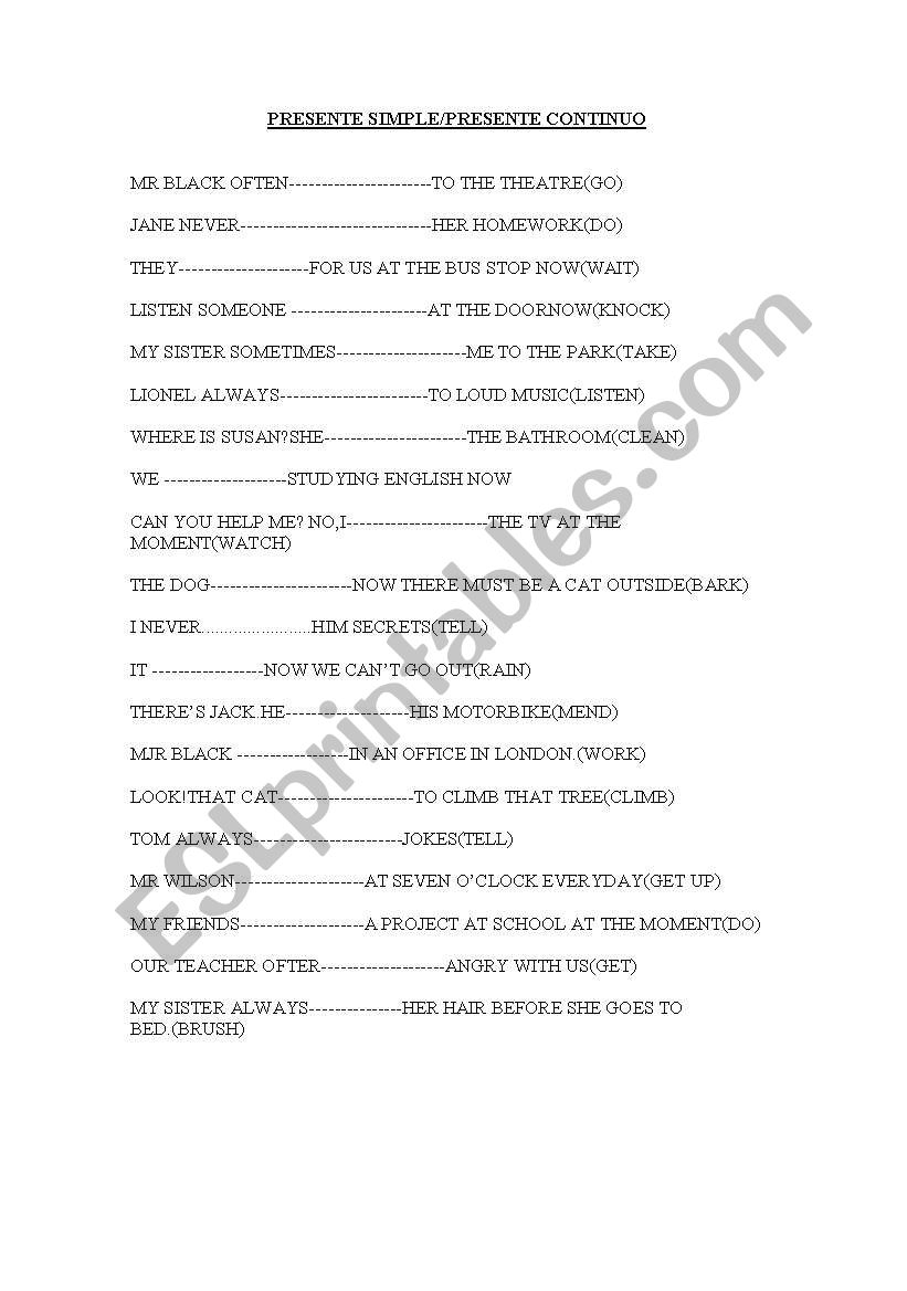 present simpe/present continuous tenses