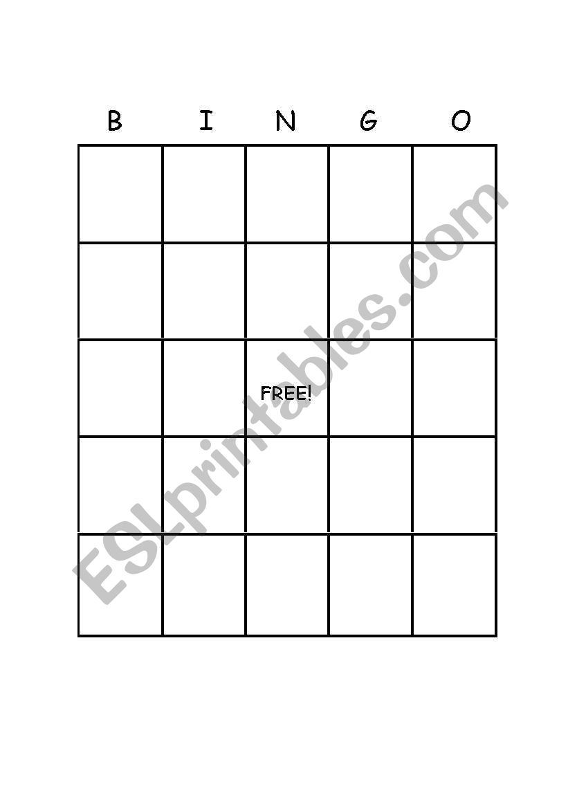 Blank Bingo Template worksheet