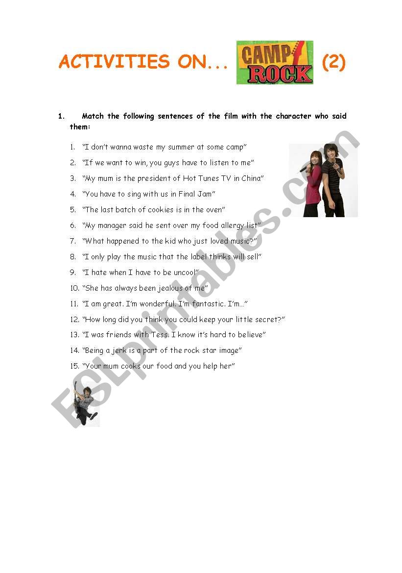 CAMP ROCK 2 worksheet