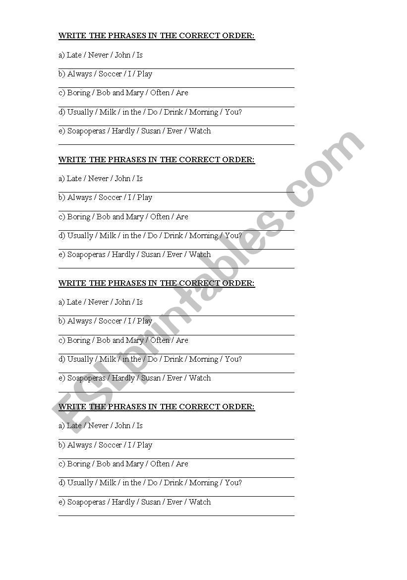 Order Phrases worksheet