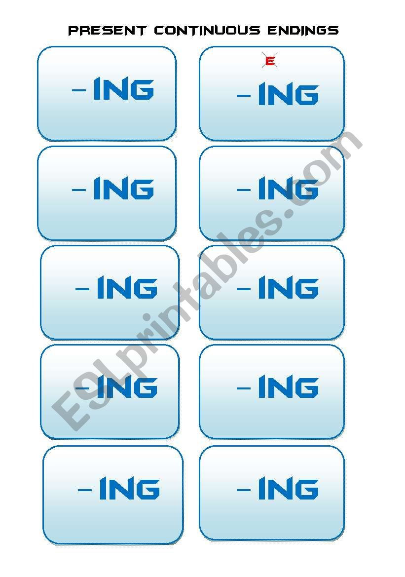 PRESENT CONTINUOUS endings worksheet