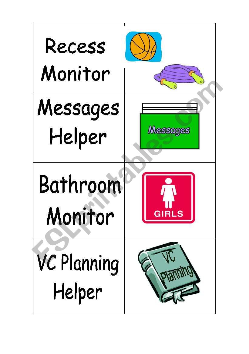 English worksheets: Classroom Helpers