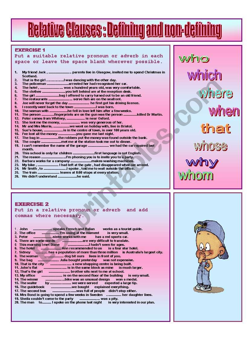  RELATIVE CLAUSES : Defining and non -defining