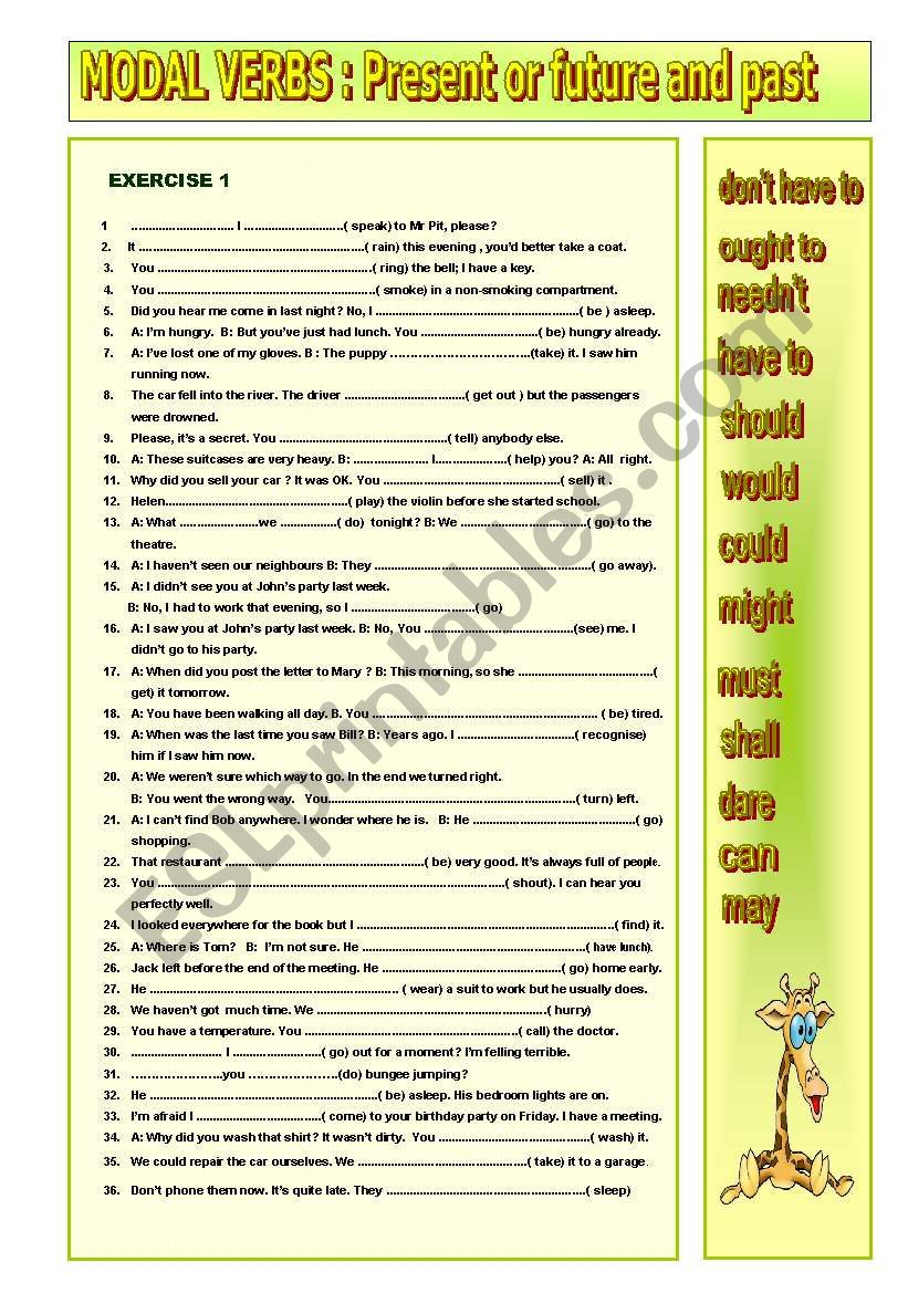  MODAL VERBS ( Part I ) worksheet