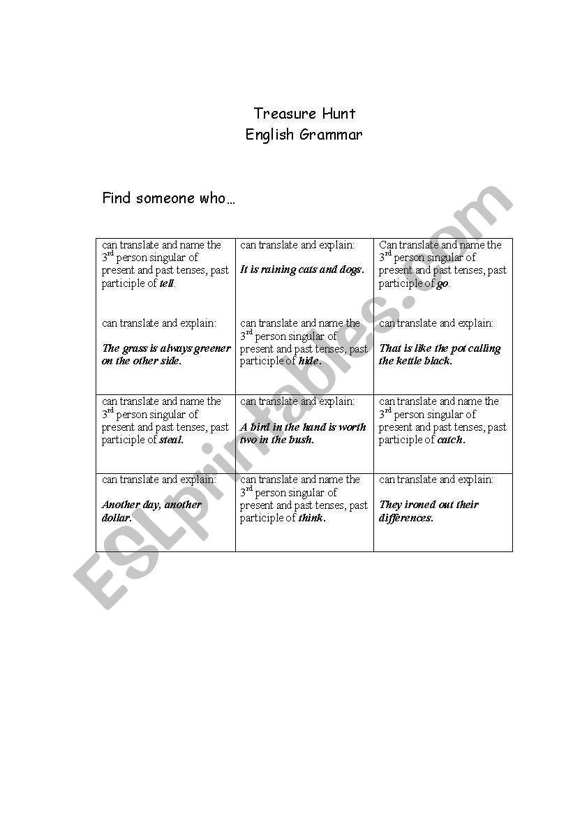 Treasure Hunt - irregular verbs & proverbs